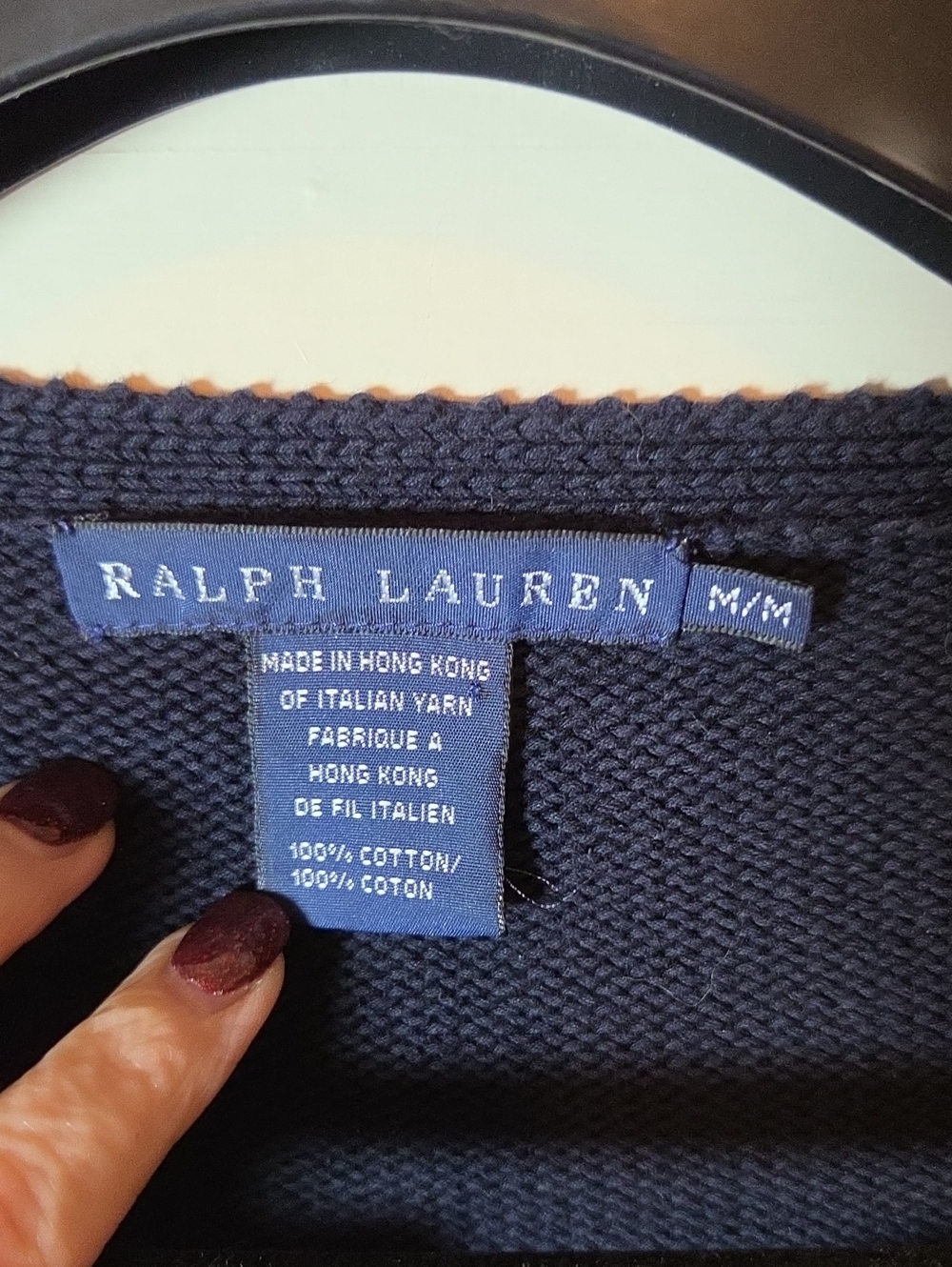 Vintage Ralph Lauren Lace-Up Knit Sweater In Navy With White Laces SZ Medium - Picture 4 of 11